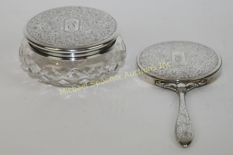 2 Pc Birks Sterling Mirror And Dresser Jar Michael Spooner