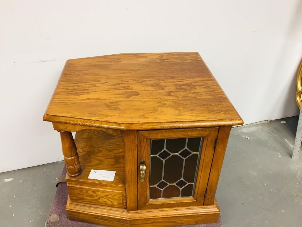 Side Table With Lead Glass Door Rick S Auction Galleries