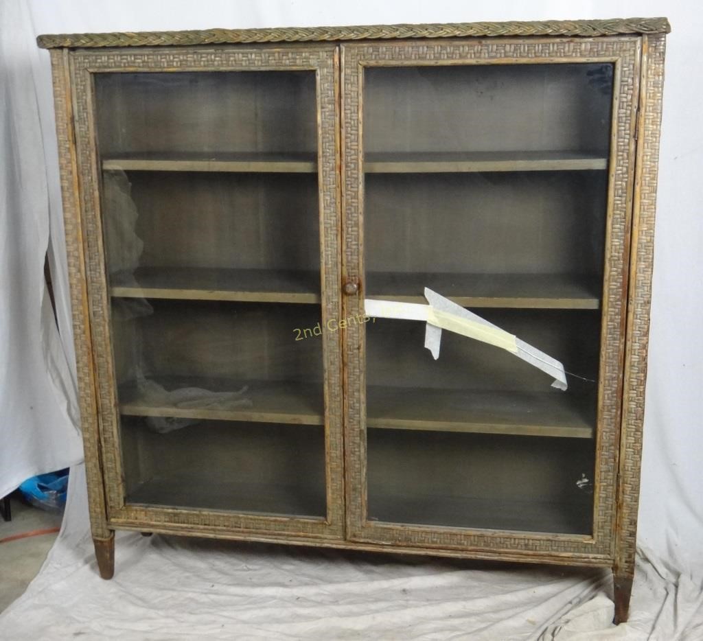 Rattan Glass Door Display Shelf Glass Cracked 2nd Cents Inc