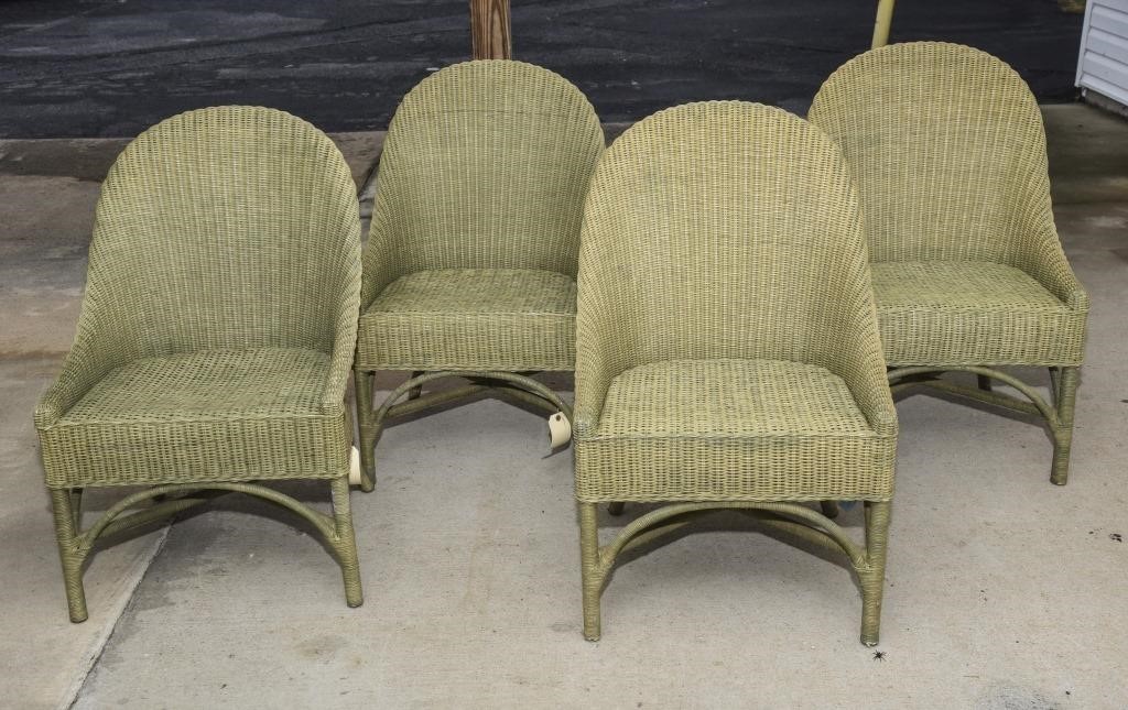4 Pottery Barn Olive Green Wicker Patio Chairs The K And B