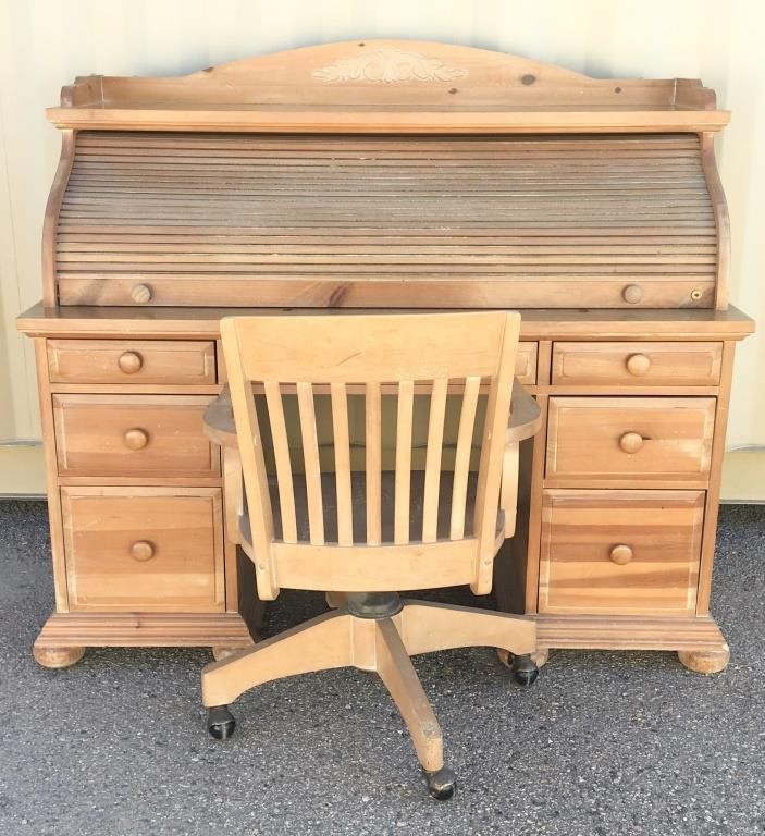 Broyhill Fontana Knotty Pine Roll Top Desk Chair 345 Auction