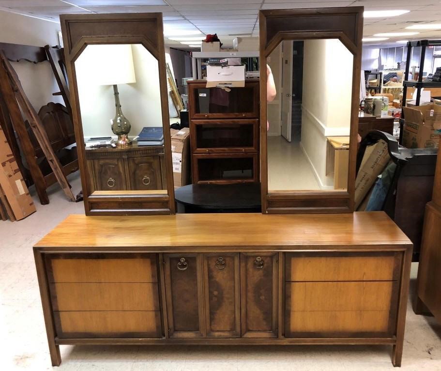 Mid Century Triple Dresser With Two Mirrors Gallery One Auctions