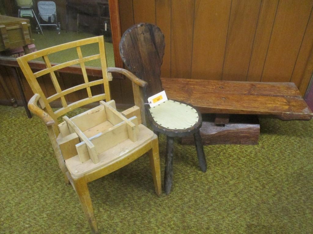 Log Bench Stool 3 Legged Wood Stool With Back Prime Time Auctions