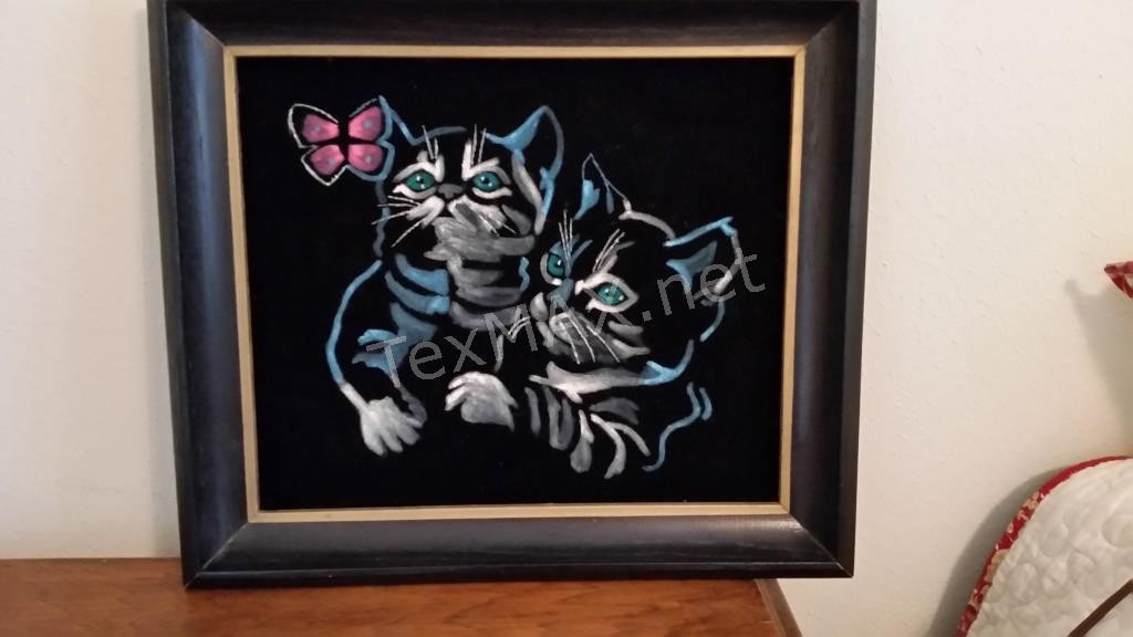 Black Velvet Cat Framed Painting Texmax Auctions Llc