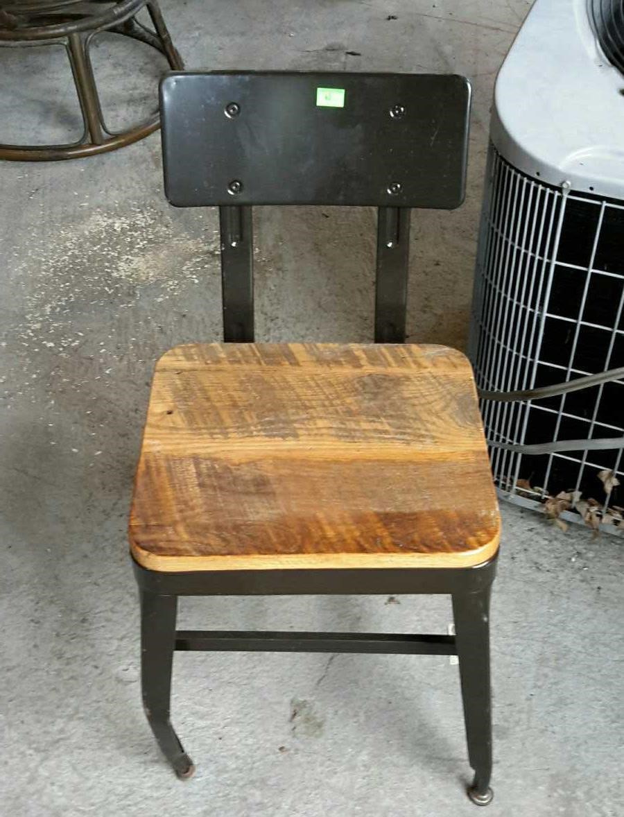Metal Framed Chair With Wood Slab Seat Leg Is Hash Auctions