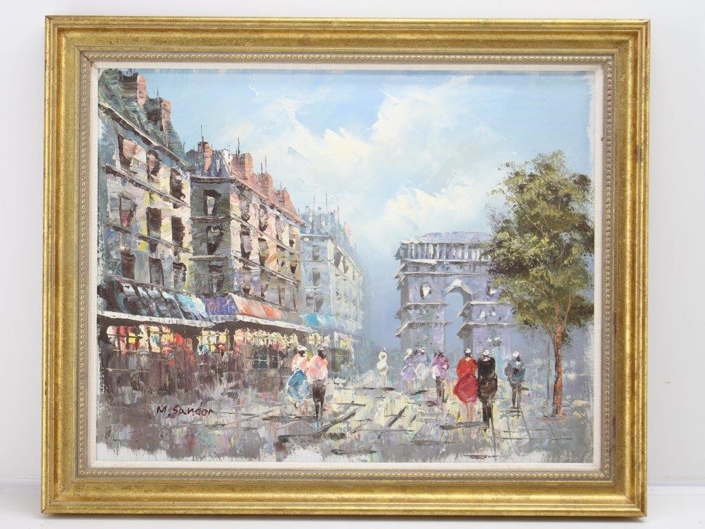 Original Oil Painting Paris Street Scene By Sandor Idaho Auction