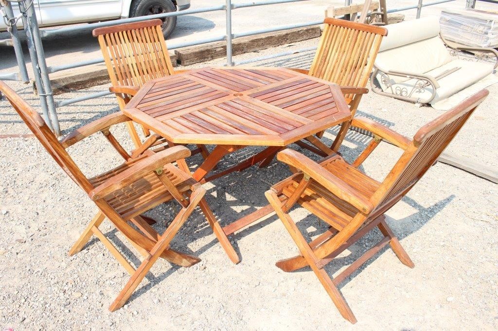 Octagon Folding Teak Wood Patio Table 4 Chairs Idaho Auction Barn