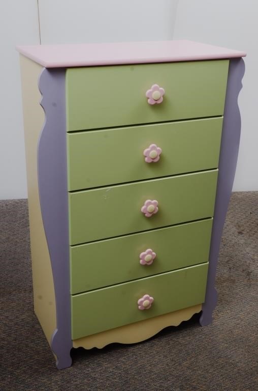 Newer Pink Green Yellow And Purple Painted Chest The K And B