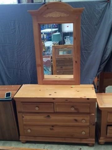 Solid Pine Small Dresser With Mirror High As The Sky Auction Company