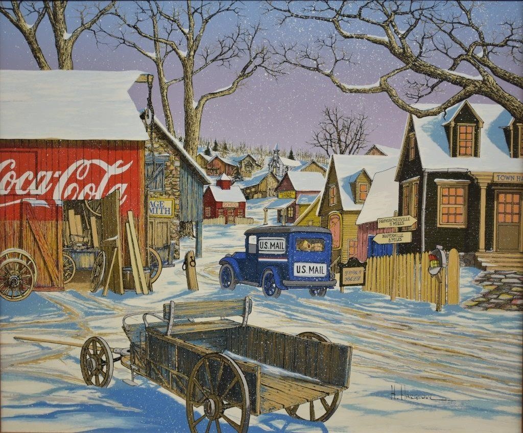 H Hargrove Coca Cola Barn Winter Serigraph Jd S Auctions