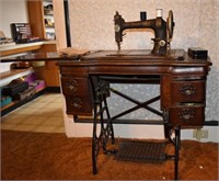 Antique White Treadle Sewing Machine In Cabinet H K Keller