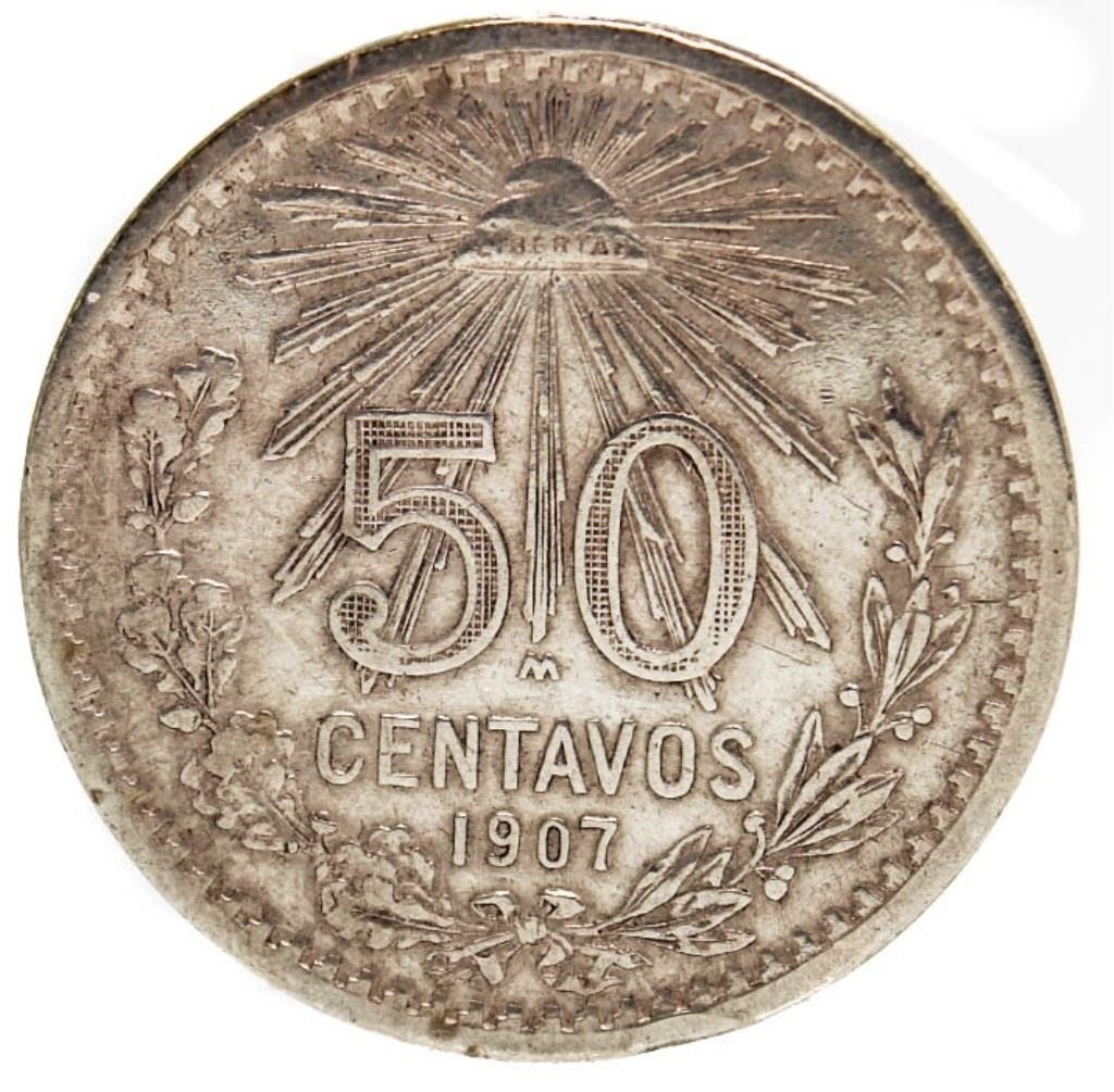 1907 Mexico Silver 50 Cent Piece Interstate Auction Company