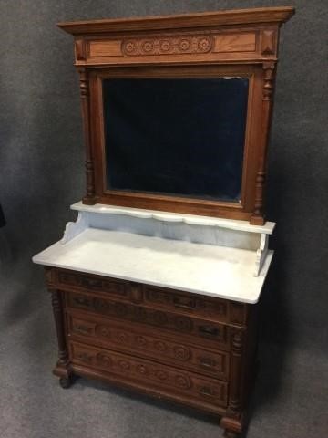 Eastlake Style Marble Top Dresser With Mirror Triple Seven Auctions