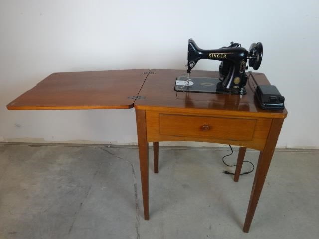 Vintage Singer Sewing Machine In Cabinet Ll Auctions Llc