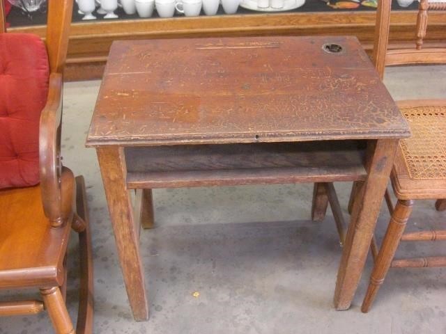 Antique School Desk With Inkwell Pencil Grooves Hanford