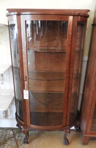 Antique Oak Petite Size Bow Front China Cabinet Allen Marshall