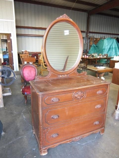 Antique Dresser With Oval Mirror Bidcal Inc Live Online Auctions