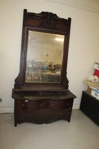 Ant Lowboy Dresser With High Back Mirror Van Massey Auction And