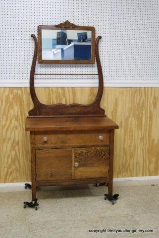 Antique Oak Dry Sink W Towel Bar Mirror Trinity Auction
