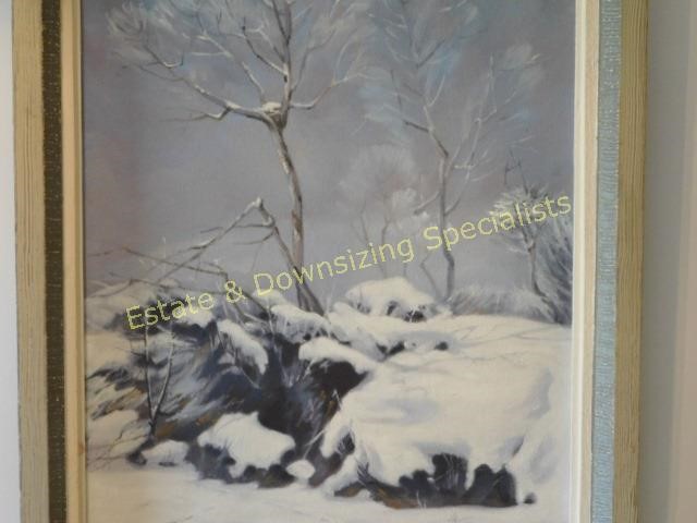 Winter Landscape Oil Painting By E Halvorson Estate