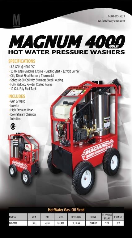 MAGNUM GOLD 4000 HOT WATER PRESSURE WASHER Other Auction Results 