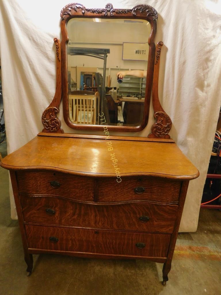 Antique 3 Drawer Dresser W Mirror Bid Kato