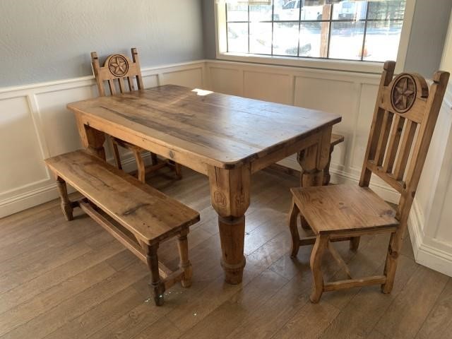 Texas Star Dining Table With Benches Chairs Triple Seven Auctions