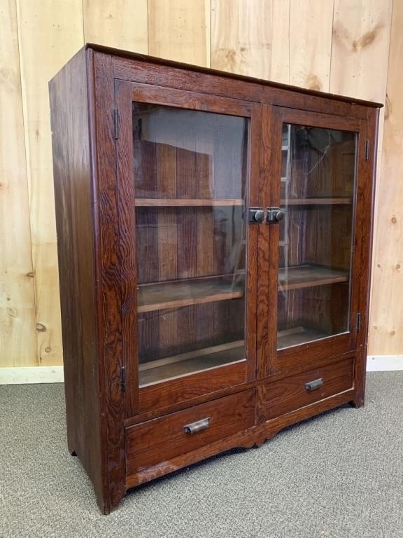Early Oak School House Two Door Bookcase Kelso Company