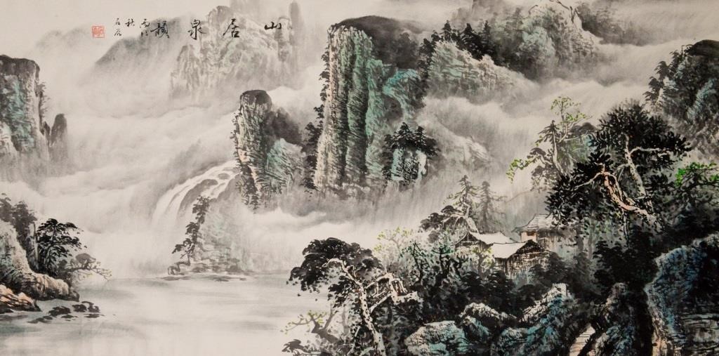 Shi Gu Modern Chinese Watercolor Landscape Scroll 888 Auctions