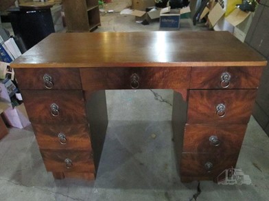 M Vint Desk W Burl Drawers Orig Hardware Other Items For Sale