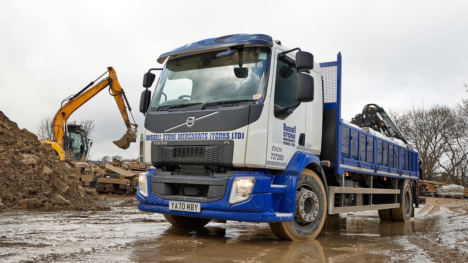 Bradford-Based Stone Supplier Adds First Volvo Truck, A 4x2 FL Rigid With A Dropside Body & Atlas Crane