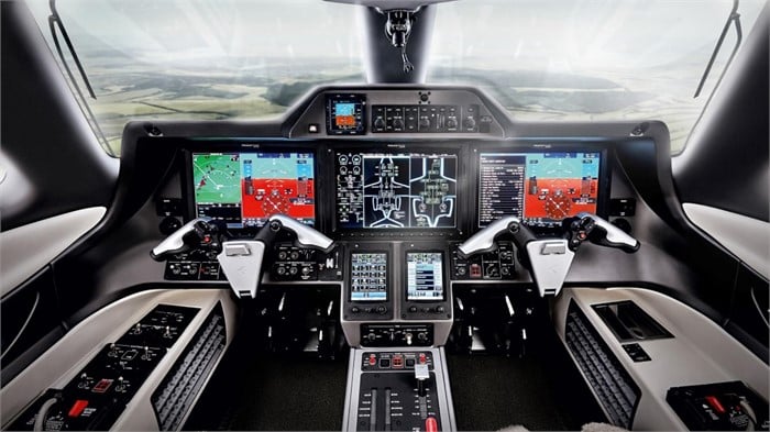 A flight simulator built to train pilots to fly Embraer Phenom 300-series business jets.