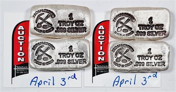 4  PROSPECTOR'S GOLD & GEMS 1 TROY OZ .999 SILVER BARS Used Silver Bullion Coins / Currency upcoming auctions
