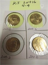 PRESIDENTIAL COMMEMORATIVE DOLLARS 4 COINS Used U.S. Currency Coins / Currency upcoming auctions