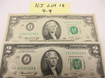 TWO $2 BILLS 1976 FEDERAL RESERVE NOTE Used U.S. Currency Coins / Currency upcoming auctions