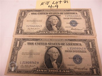TWO SILVER CERTIFICATES 1935E AND 1935 F Used U.S. Currency Coins / Currency upcoming auctions