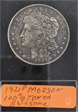 1921 P MORGAN SILVER DOLLAR; 100% TONED; AWESOME Used Dollars U.S. Coins Coins / Currency upcoming auctions