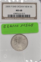 2005 P SMS OCEAN VIEW 5 CENT PIECE; MS 68 Used Nickels U.S. Coins Coins / Currency upcoming auctions
