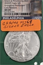 2020 P SILVER EAGLE; EMERGENCY PRODUCTION; MS 69 Used Dollars U.S. Coins Coins / Currency upcoming auctions