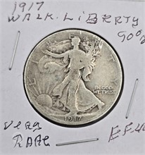 1917 WALKING LIBERTY HALF DOLLAR; 90% SILVER; EF-4 Used Half Dollars U.S. Coins Coins / Currency upcoming auctions