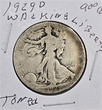 1929 D WALKING LIBERTY HALF DOLLAR; TONED; 90% SIL Used Half Dollars U.S. Coins Coins / Currency upcoming auctions