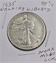 1935 WALKING LIBERTY HALF DOLLAR; NEAR MS 60; 90% Used Half Dollars U.S. Coins Coins / Currency upcoming auctions