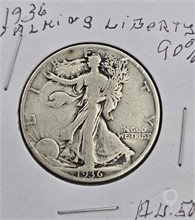 1936 WALKING LIBERTY HALF DOLLAR; 90% SILVER; AU 5 Used Half Dollars U.S. Coins Coins / Currency upcoming auctions