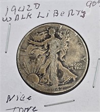 1942 D WALKING LIBERTY HALF DOLLAR; 90% SILVER; NI Used Half Dollars U.S. Coins Coins / Currency upcoming auctions