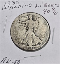 1935 WALKING LIBERTY HALF DOLLAR; 90% SILVER; AU 5 Used Half Dollars U.S. Coins Coins / Currency upcoming auctions