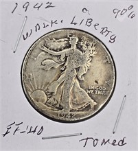 1942 WALKING LIBERTY HALF DOLLAR; 90% SILVER; EF-4 Used Half Dollars U.S. Coins Coins / Currency upcoming auctions