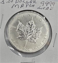 2012 $5 CANADIAN MAPLE LEAF; 9999 FINE SILVER Used Silver Bullion Coins / Currency upcoming auctions