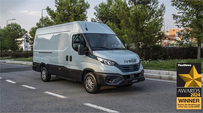 Iveco eDaily electric van on the road.