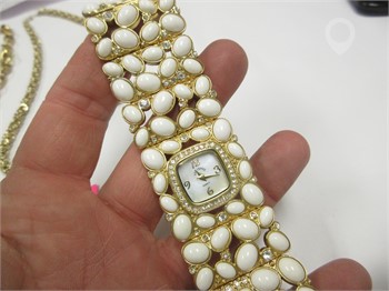 ADRIENNE WATCH BRACELET AND 2 GOLD TONED NECKLACES GROUPING Used Women's Luxury Watches upcoming auctions