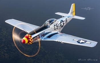 A 1944 North American P-51D Mustang piston military aircraft.